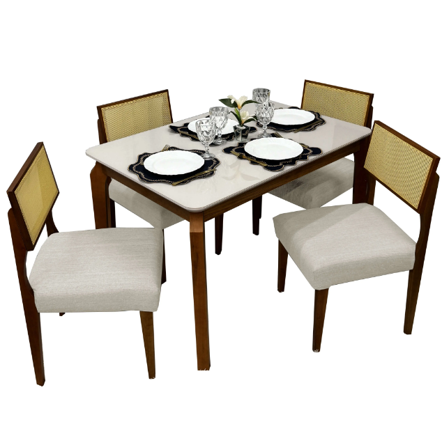 Mesa Alegra 120×80 COM Vidro Com Cadeiras Grecia