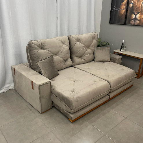 Sofá Munique 4 Lugares Retrátil e Reclinável 250cm Tecido Veludo Boareto - Imagem 6