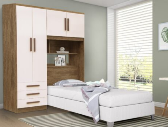 Guarda Roupa Solteiro com Cabeceira Baú México Rudrack - Imagem 4