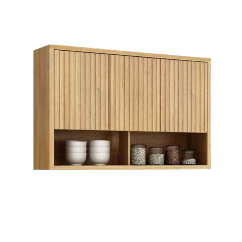 Armário Aéreo Torino 3 Portas Ripado Cinamomo Valdemóveis