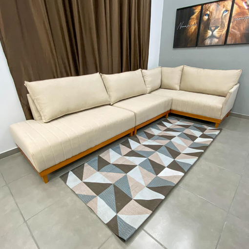 Sofá de Canto Eros em Linho 7 Lugares Com Chaise Luxury Bege - Imagem 3