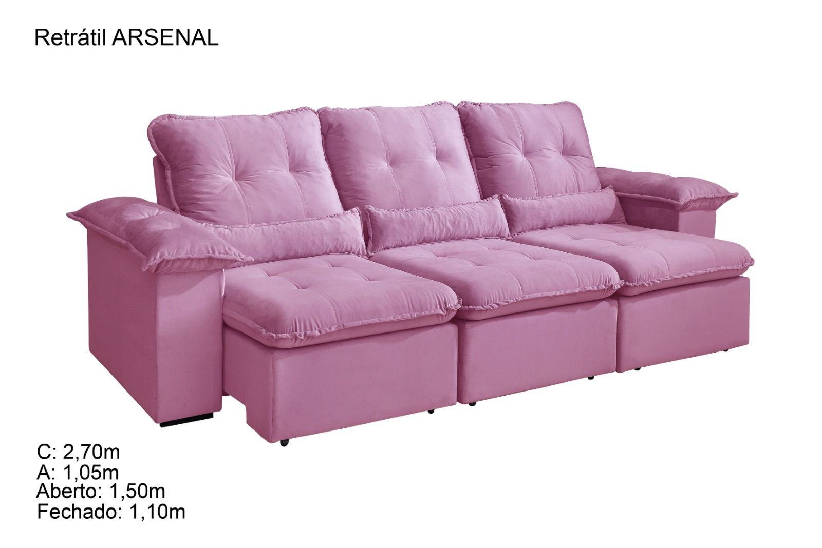 Sofá Arsenal 5 Lugares Retrátil e Reclinável 270cm Tecido Veludo Aifos - Imagem 7