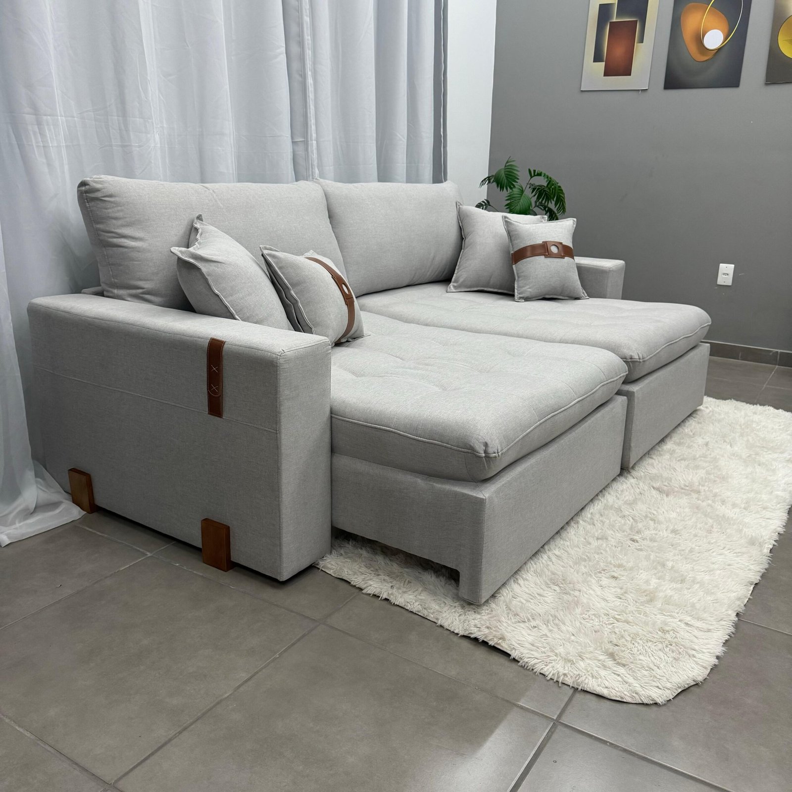 Sofá Cama Zeus 4 Lugares Retrátil e Reclinável 220cm Tecido Linho Innove - Imagem 2
