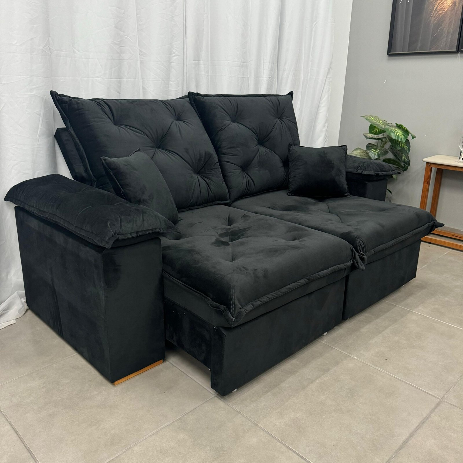 Sofá Porto Madero 4 Lugares Retrátil e Reclinável 230cm Tecido Veludo Imperial Decor - Imagem 3