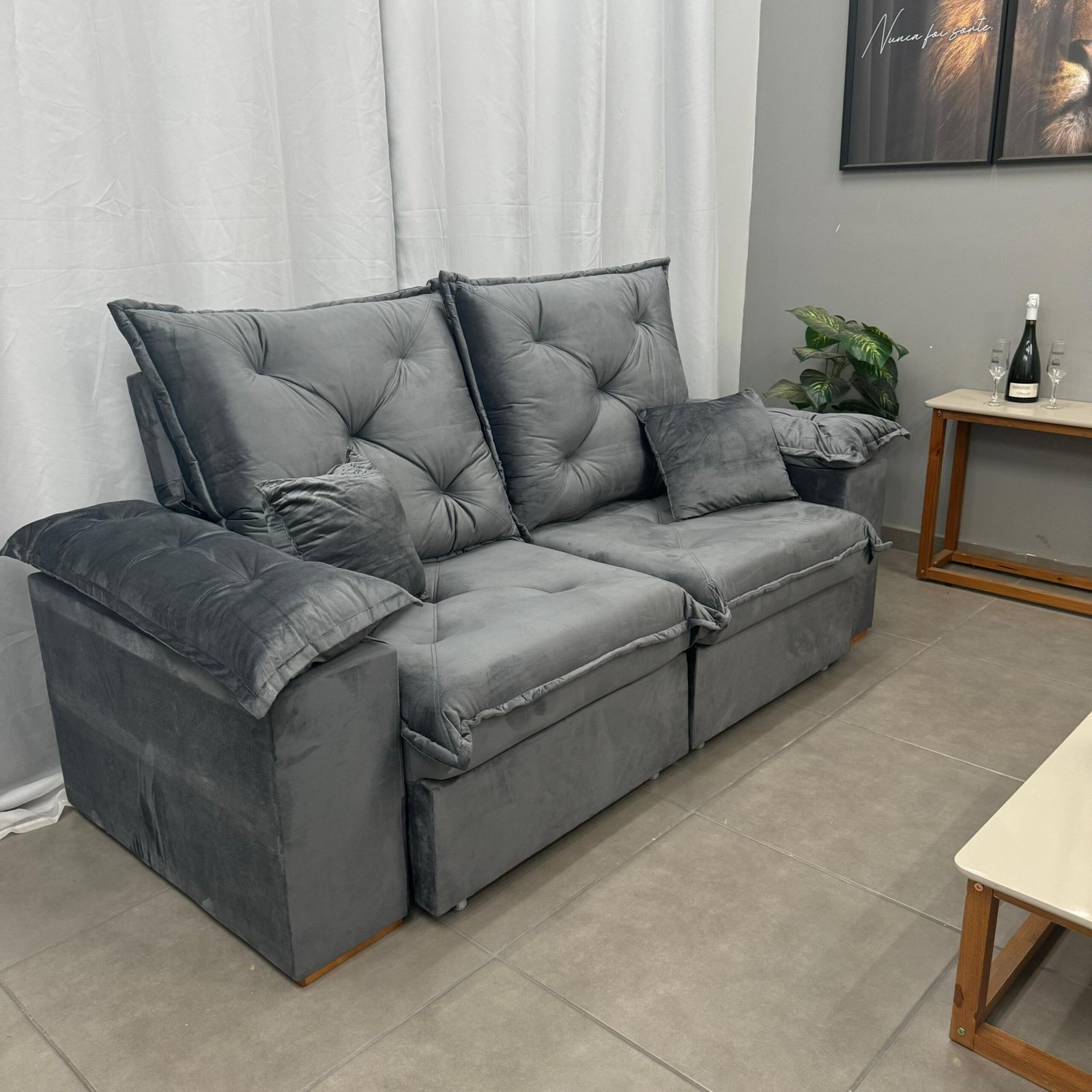 Sofá Porto Madero 4 Lugares Retrátil e Reclinável 230cm Tecido Veludo Imperial Decor - Imagem 2