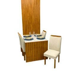 Mesa de Jantar Cancun 120×90 com Painel Ripado Cel Móveis Cinamomo Off White