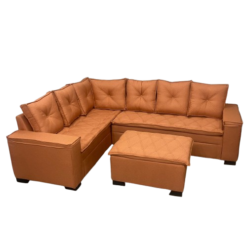 Sofá de Canto 5 Lugares Florença com Puff  de Tecido Linho 190cm x 250cm