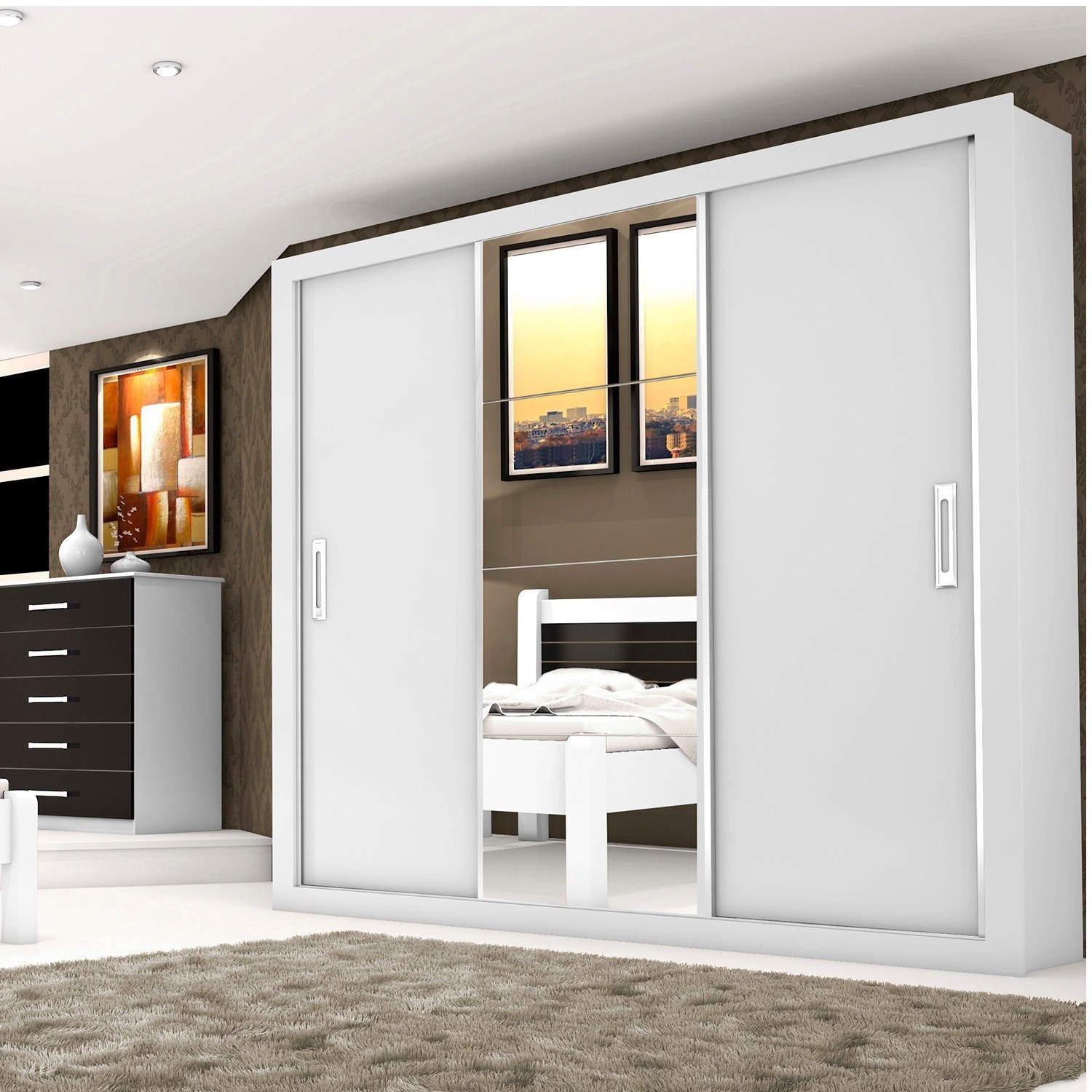 Guarda Roupa Casal Bahia 3 Portas de Correr e 4 Gavetas Branco - Imagem 3