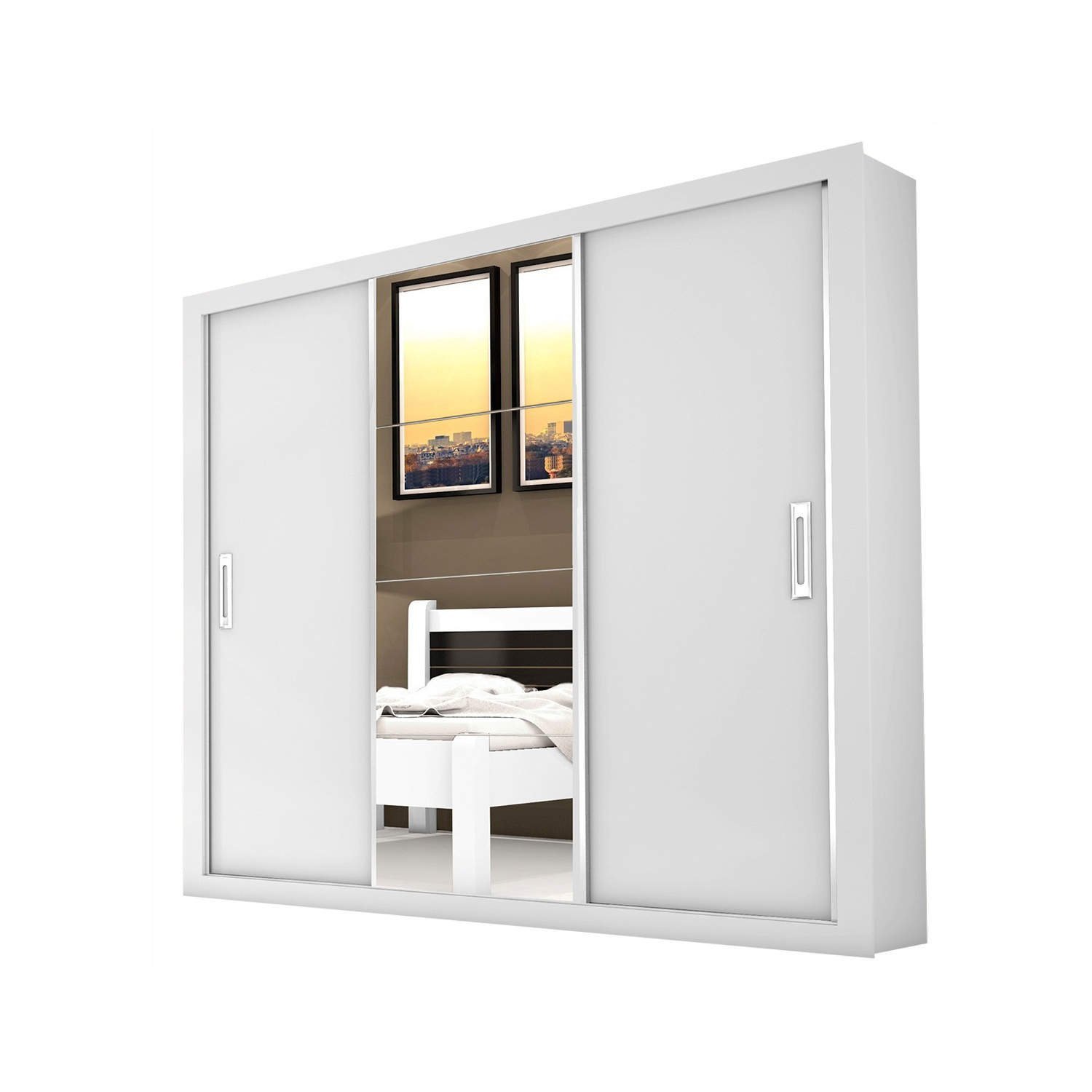 Guarda Roupa Casal Bahia 3 Portas de Correr e 4 Gavetas Branco