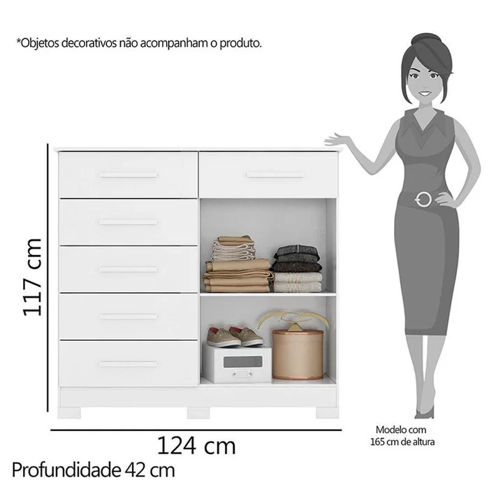 Cômoda Xangai 2 Portas 6 Gavetas Albatroz - Imagem 4