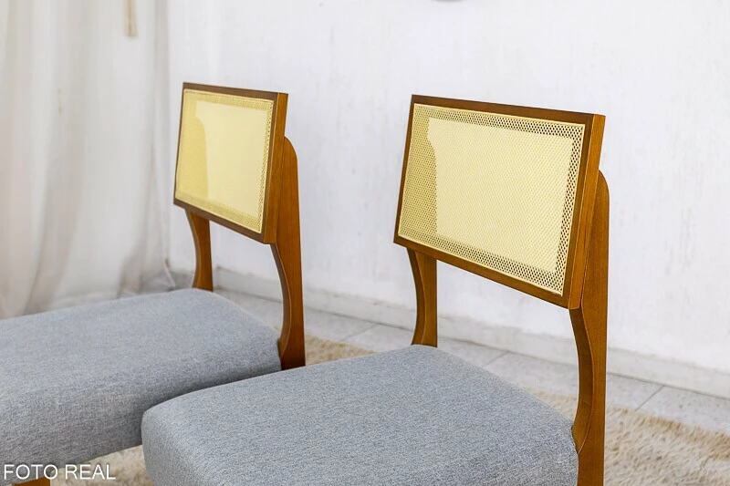 Kit 2 Cadeiras Grécia em Madeira com Tecido Linho Hr Móveis - Imagem 3